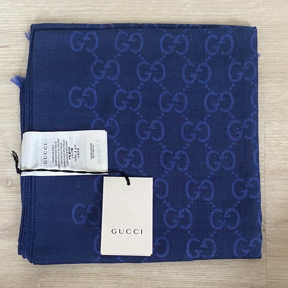 Gucci Blue Patterned Scarf BRAND NEW WITH TAGS